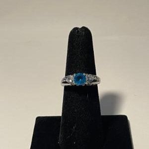 Blue Topaz Gemstone & CZ Fashion Ring SZ 6 NEW